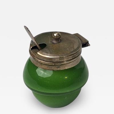 Art Deco Snuff or Cocaine Lidded Pot Green Art Glass Sterling Silver 1930s