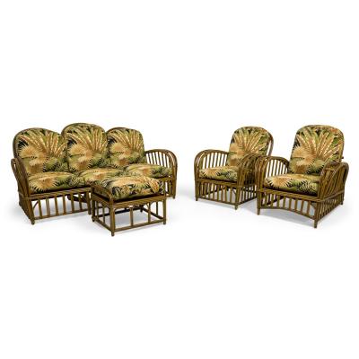 Art Deco Split Reed Rattan Salon Seating Set