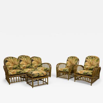Art Deco Split Reed Rattan Salon Seating Set