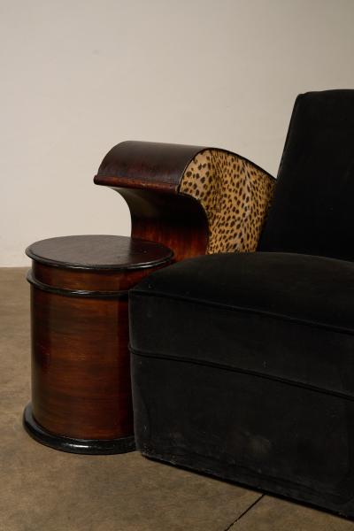 Art Deco Stained Wood and Velvet Seating Group with Leopard Print Accents