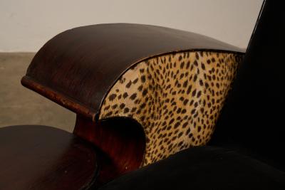 Art Deco Stained Wood and Velvet Seating Group with Leopard Print Accents