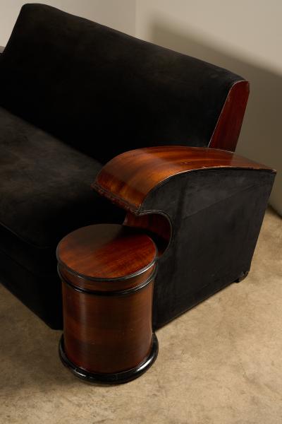 Art Deco Stained Wood and Velvet Seating Group with Leopard Print Accents