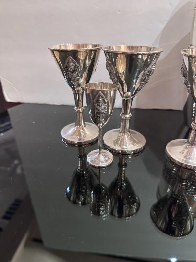 Art Deco Sterling Silver Cocktail Shaker Set with 12 Glasses