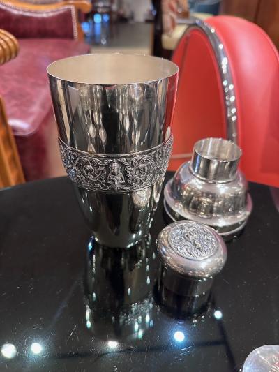 Art Deco Sterling Silver Cocktail Shaker Set with 12 Glasses