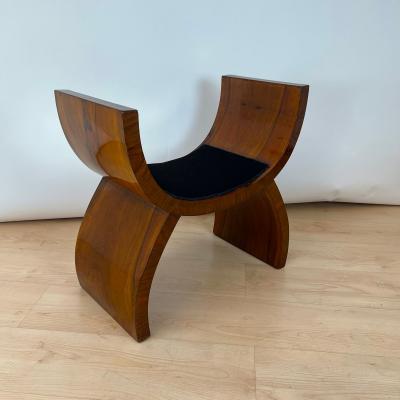 Art Deco Stool Walnut Veneer Black Fabric Italy circa 1930