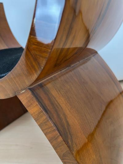 Art Deco Stool Walnut Veneer Black Fabric Italy circa 1930