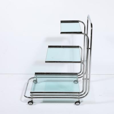 Art Deco Streamline Three Tier Chrome Glass Bar Cart W Removable Trays