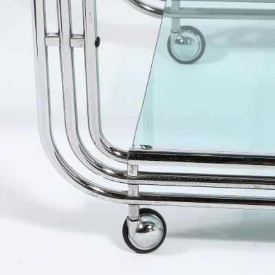 Art Deco Streamline Three Tier Chrome Glass Bar Cart W Removable Trays