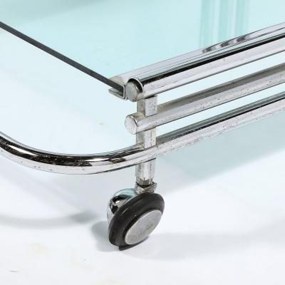 Art Deco Streamline Three Tier Chrome Glass Bar Cart W Removable Trays