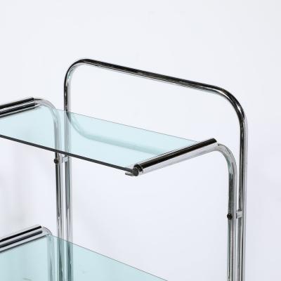 Art Deco Streamline Three Tier Chrome Glass Bar Cart W Removable Trays