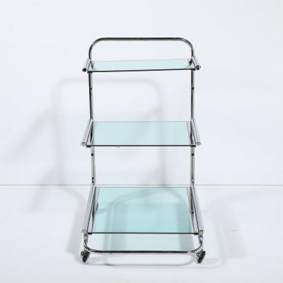 Art Deco Streamline Three Tier Chrome Glass Bar Cart W Removable Trays