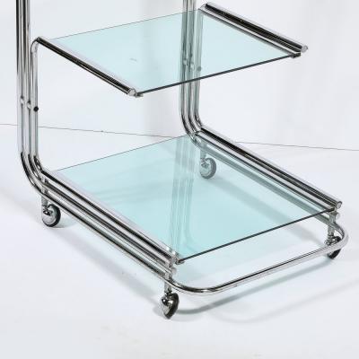 Art Deco Streamline Three Tier Chrome Glass Bar Cart W Removable Trays