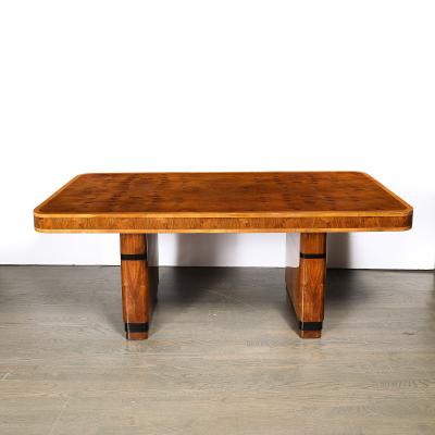 Art Deco Streamlined Book Matched Burled Walnut w Black Lacquer Dining Table