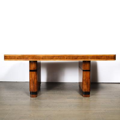 Art Deco Streamlined Book Matched Burled Walnut w Black Lacquer Dining Table
