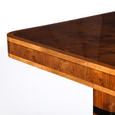 Art Deco Streamlined Book Matched Burled Walnut w Black Lacquer Dining Table