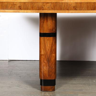 Art Deco Streamlined Book Matched Burled Walnut w Black Lacquer Dining Table