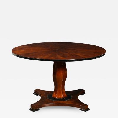 Art Deco Streamlined Bookmatched Walnut and Black Lacquer Center Dining Table
