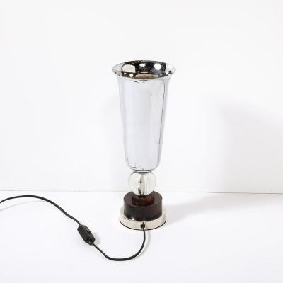 Art Deco Streamlined Chrome Uplight w Glass Ball and Bronze Base