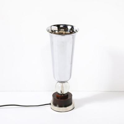 Art Deco Streamlined Chrome Uplight w Glass Ball and Bronze Base