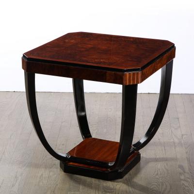 Art Deco Streamlined Cocktail Occasional Table in Book Matched Burled Walnut