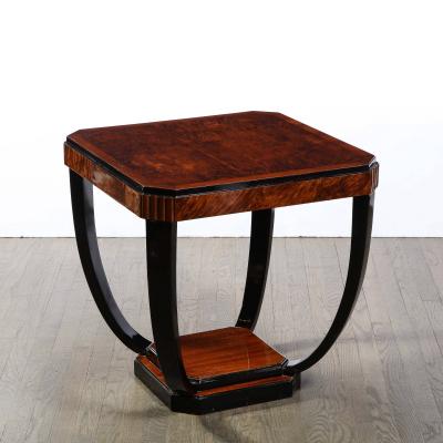 Art Deco Streamlined Cocktail Occasional Table in Book Matched Burled Walnut