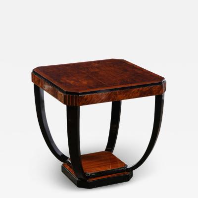 Art Deco Streamlined Cocktail Occasional Table in Book Matched Burled Walnut
