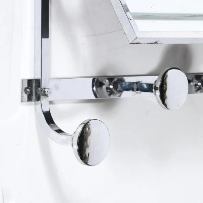 Art Deco Streamlined Machine Age Wall Mounted Chrome Hat Coat Rack w Mirror