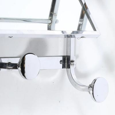Art Deco Streamlined Machine Age Wall Mounted Chrome Hat Coat Rack w Mirror