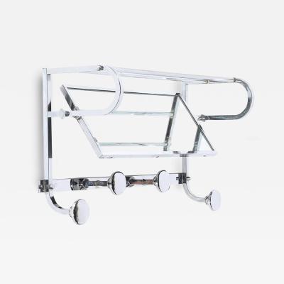 Art Deco Streamlined Machine Age Wall Mounted Chrome Hat Coat Rack w Mirror