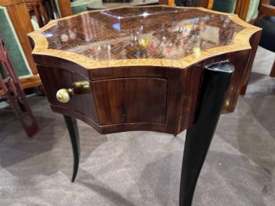 Art Deco Style 12 Sided Faceted Unique Marquetry Table