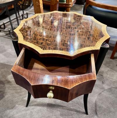 Art Deco Style 12 Sided Faceted Unique Marquetry Table