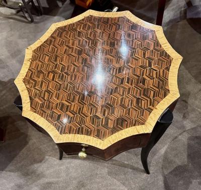 Art Deco Style 12 Sided Faceted Unique Marquetry Table