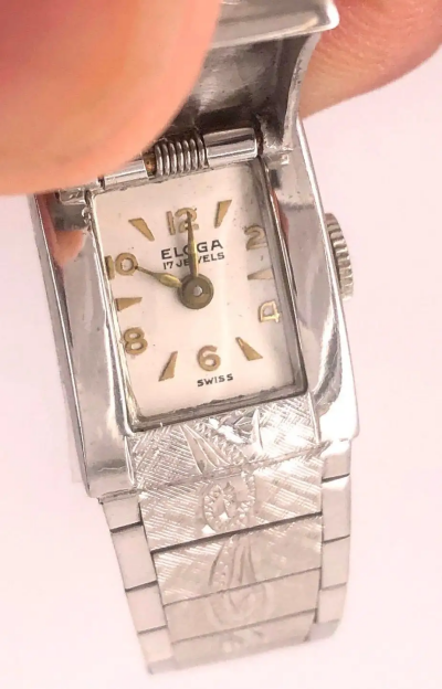 Art Deco Style 14 Karat White Gold Eloga Ladies Wristwatch with 17 Jewels