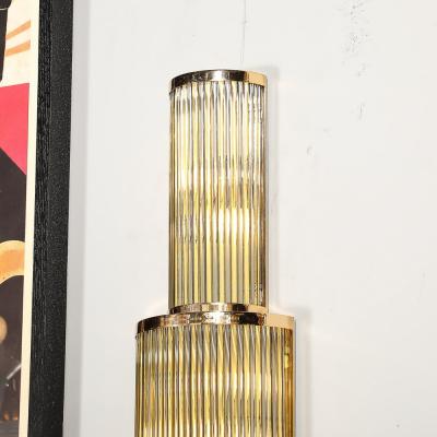 Art Deco Style 3 Tier Polished Brass Hand Blown Murano Mixed Glass Rod Sconces