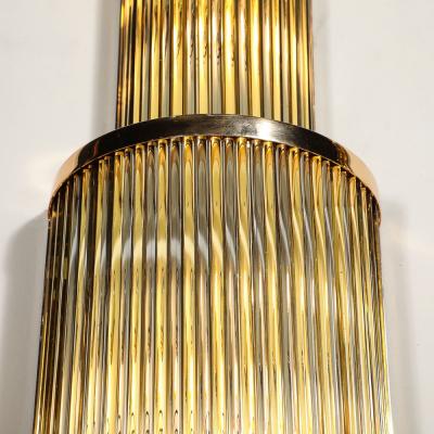 Art Deco Style 3 Tier Polished Brass Hand Blown Murano Mixed Glass Rod Sconces