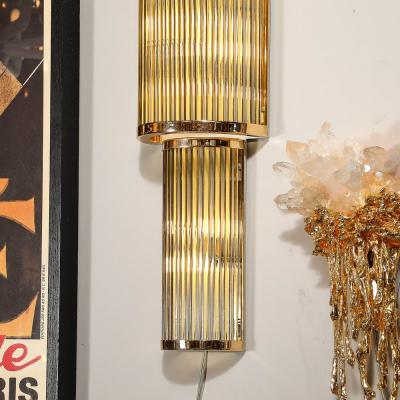 Art Deco Style 3 Tier Polished Brass Hand Blown Murano Mixed Glass Rod Sconces