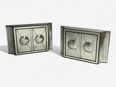 Art Deco Style Antique Glass Painted Wood Concave Mirrored Cabinets