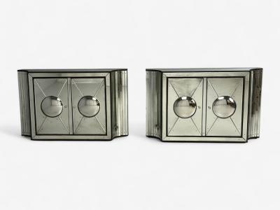 Art Deco Style Antique Glass Painted Wood Concave Mirrored Cabinets