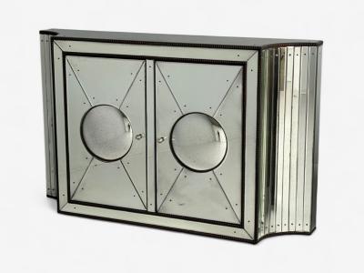 Art Deco Style Antique Glass Painted Wood Concave Mirrored Cabinets