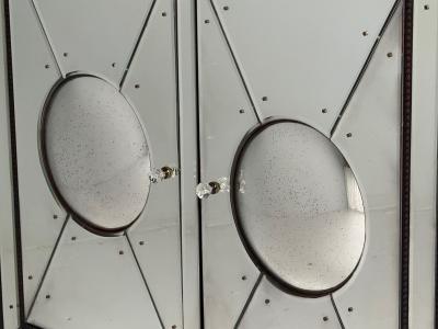 Art Deco Style Antique Glass Painted Wood Concave Mirrored Cabinets