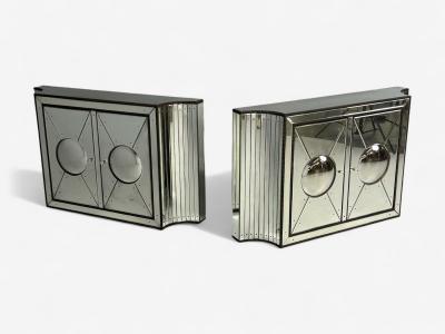 Art Deco Style Antique Glass Painted Wood Concave Mirrored Cabinets