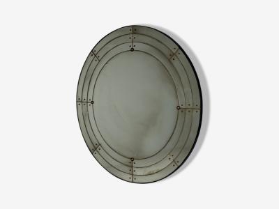 Art Deco Style Antique Glass Painted Wood Round Venetian Wall Mirror
