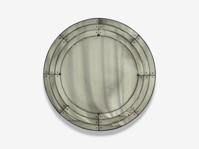 Art Deco Style Antique Glass Painted Wood Round Venetian Wall Mirror