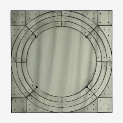 Art Deco Style Antique Glass Painted Wood Square Venetian Wall Mirror