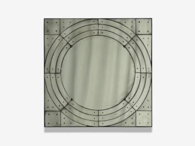 Art Deco Style Antique Glass Painted Wood Square Venetian Wall Mirror