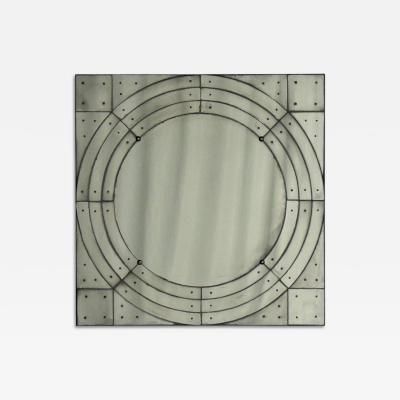 Art Deco Style Antique Glass Painted Wood Square Venetian Wall Mirror