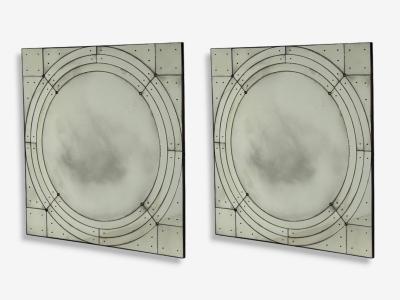 Art Deco Style Antique Glass Painted Wood Square Venetian Wall Mirrors