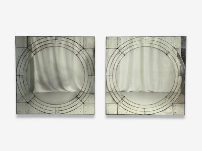Art Deco Style Antique Glass Painted Wood Square Venetian Wall Mirrors