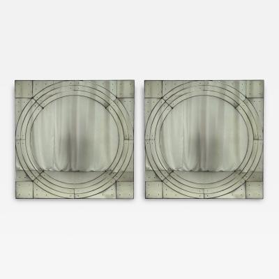Art Deco Style Antique Glass Painted Wood Square Venetian Wall Mirrors