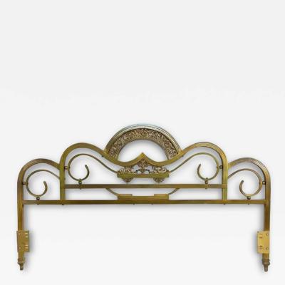Art Deco Style Brass King Size Headboard with Stylized Urn Acanthus Design
